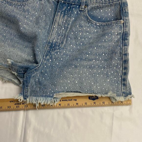 Rhinestone Festival Sparkle Cutoff Distressed Denim Shorts Pockets Sz 5 / 26 - Picture 9 of 10